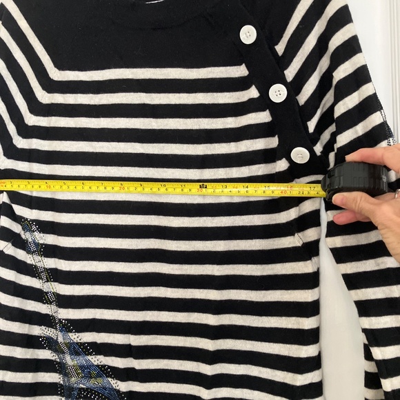 Zadig and Voltaire cashmere Striped Button-rhinestone detail  Sweater. - Picture 5 of 7